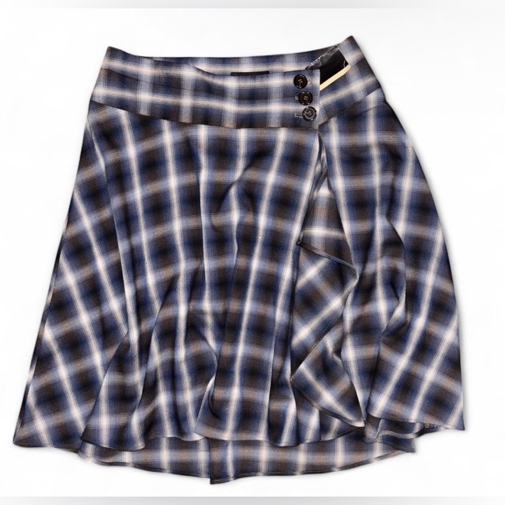 NEVER BEEN WORN, vintage Lane Bryant blue plaid midi skirt with button detail.